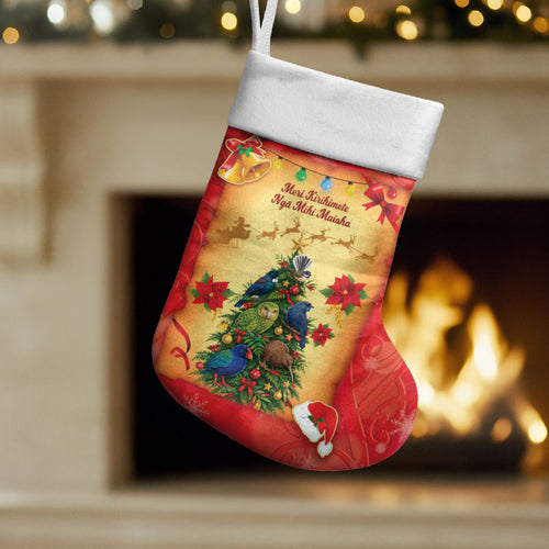 Personalised New Zealand Christmas Stocking Meri Kirihimete NZ Xmas Tree Animals