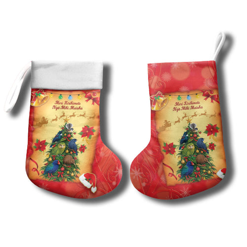 Personalised New Zealand Christmas Stocking Meri Kirihimete NZ Xmas Tree Animals