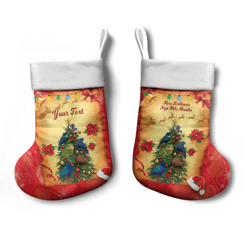 Personalised New Zealand Christmas Stocking Meri Kirihimete NZ Xmas Tree Animals