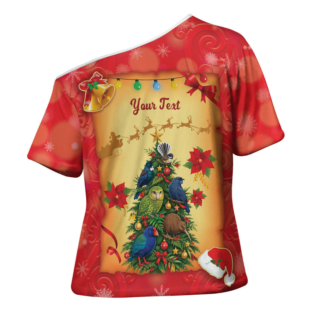 Personalised New Zealand Christmas Cross Shoulder Shirt Meri Kirihimete NZ Xmas Tree Animals