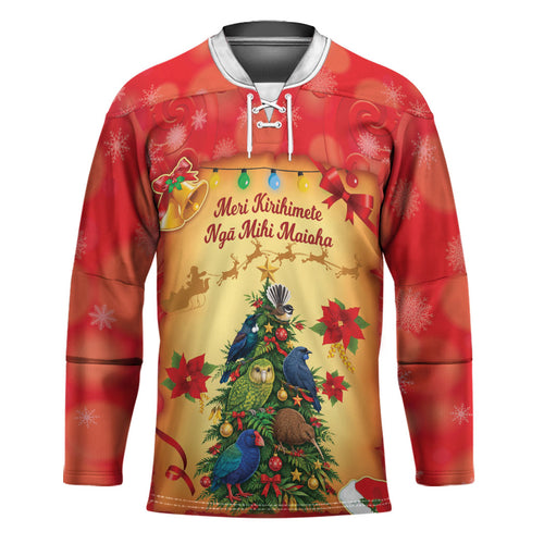 Personalised New Zealand Christmas Hockey Jersey Meri Kirihimete NZ Xmas Tree Animals