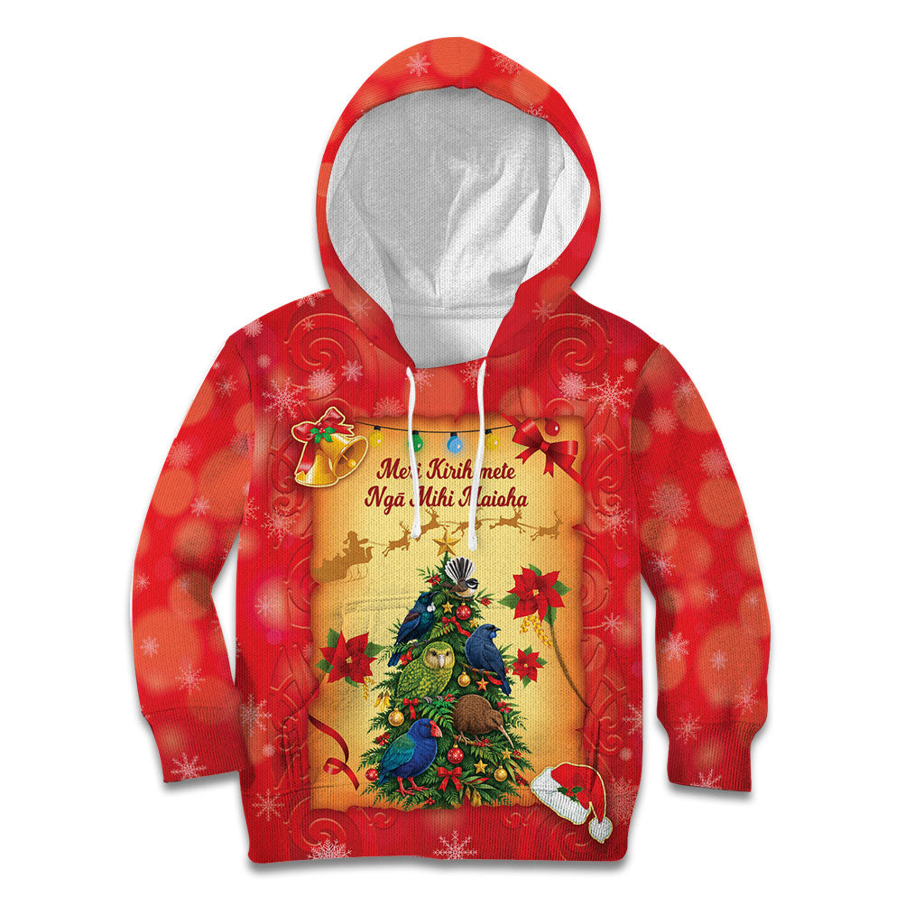 Personalised New Zealand Christmas Kid Hoodie Meri Kirihimete NZ Xmas Tree Animals