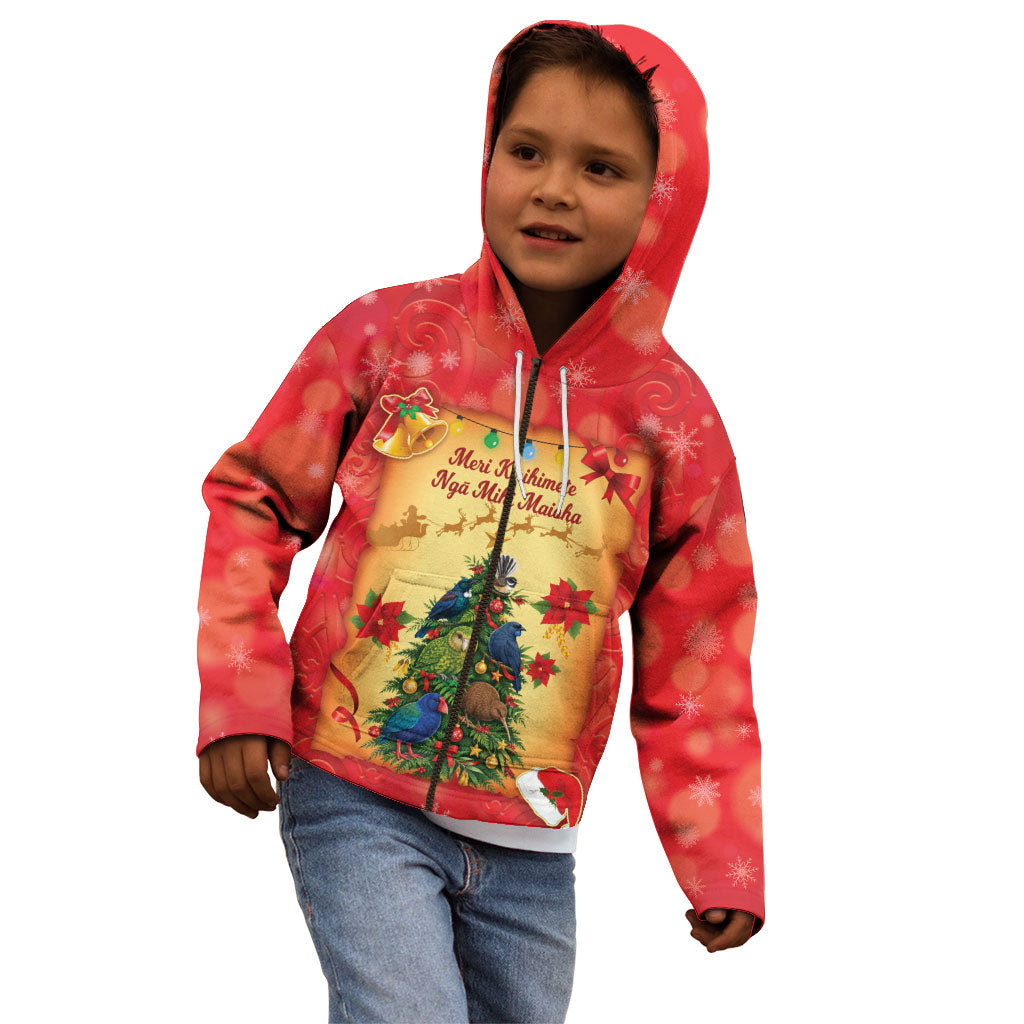 Personalised New Zealand Christmas Kid Hoodie Meri Kirihimete NZ Xmas Tree Animals