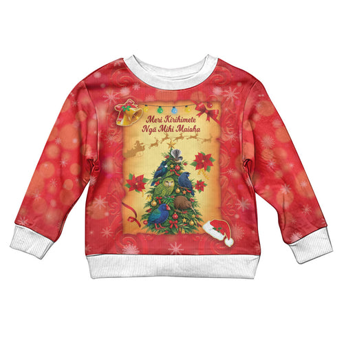Personalised New Zealand Christmas Kid Ugly Christmas Sweater Meri Kirihimete NZ Xmas Tree Animals