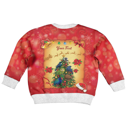 Personalised New Zealand Christmas Kid Ugly Christmas Sweater Meri Kirihimete NZ Xmas Tree Animals