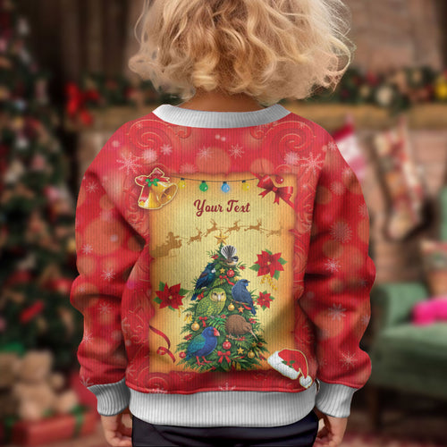 Personalised New Zealand Christmas Kid Ugly Christmas Sweater Meri Kirihimete NZ Xmas Tree Animals