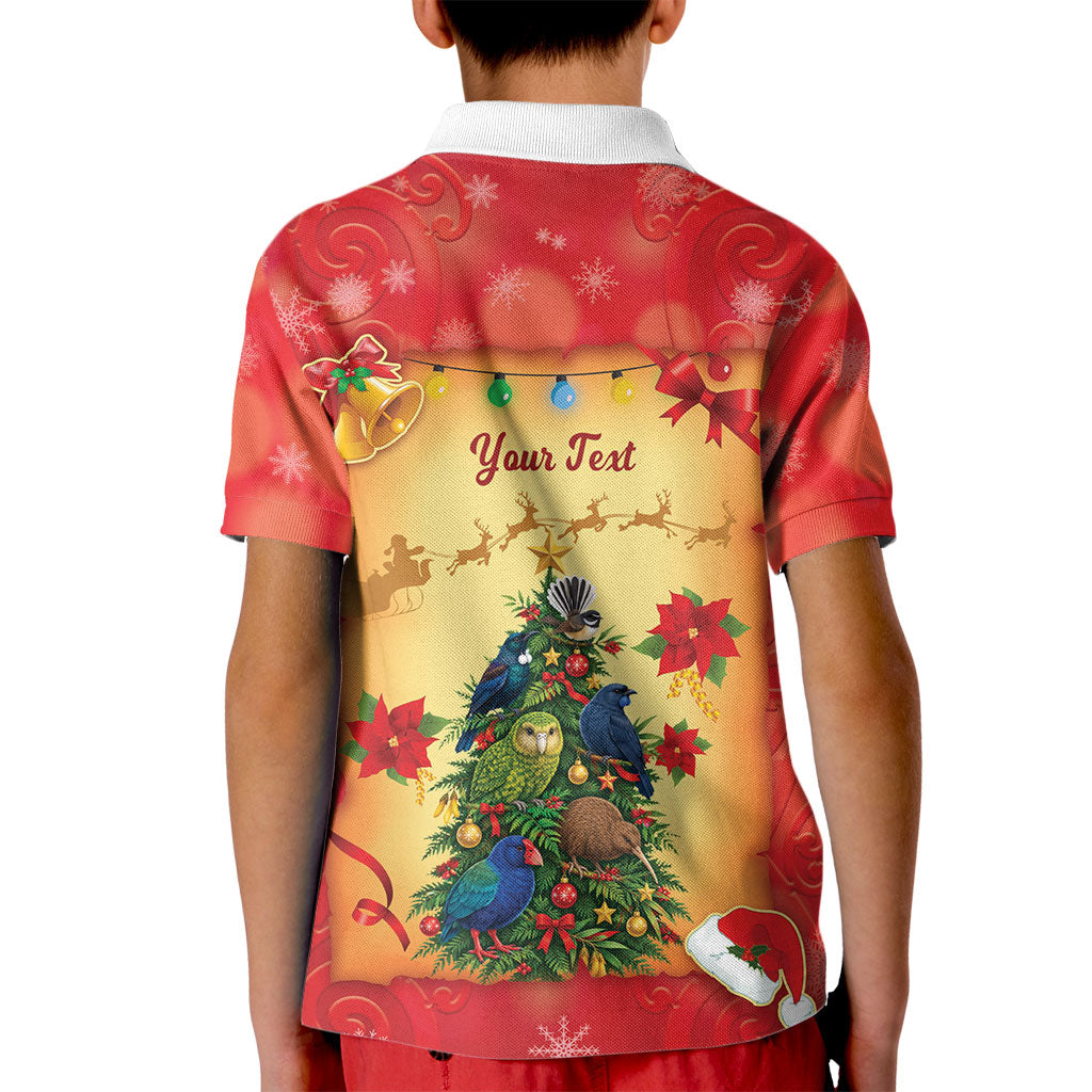 Personalised New Zealand Christmas Kid Polo Shirt Meri Kirihimete NZ Xmas Tree Animals