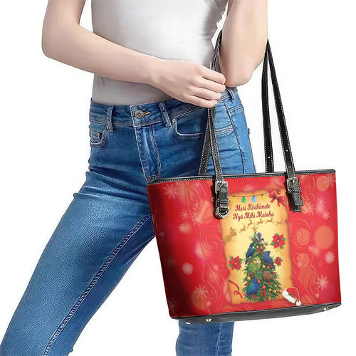 New Zealand Christmas Leather Tote Bag Meri Kirihimete NZ Xmas Tree Animals