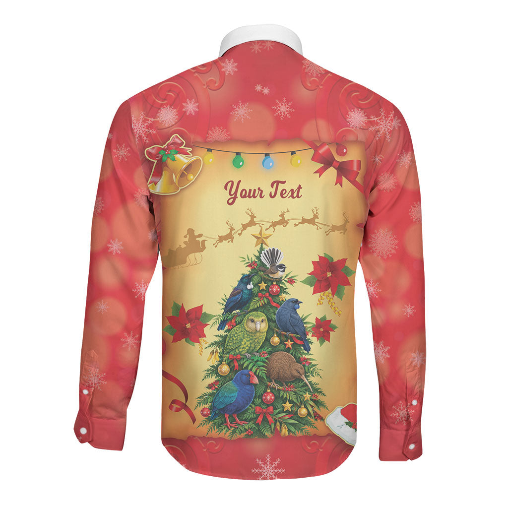 Personalised New Zealand Christmas Long Sleeve Button Shirt Meri Kirihimete NZ Xmas Tree Animals