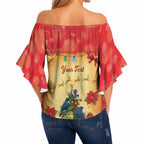 Personalised New Zealand Christmas Off Shoulder Wrap Waist Top Meri Kirihimete NZ Xmas Tree Animals