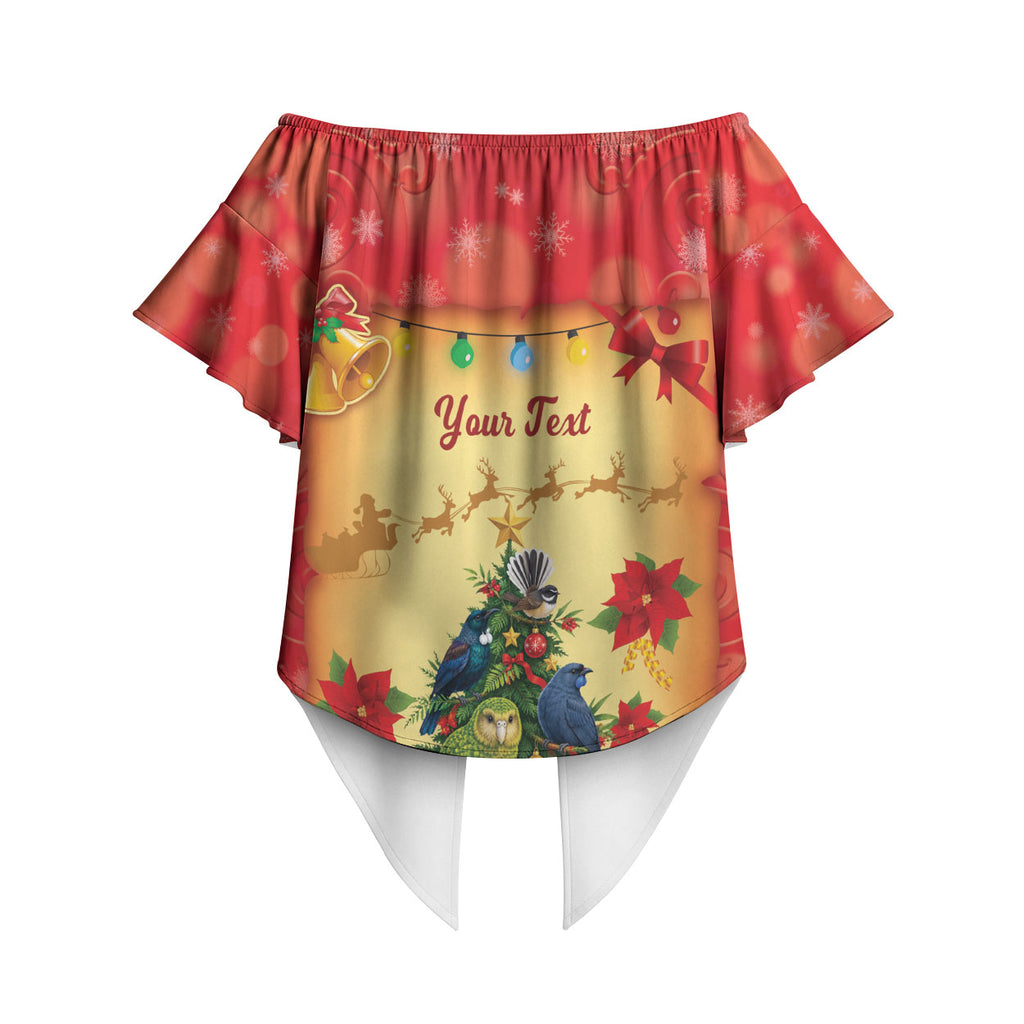 Personalised New Zealand Christmas Off Shoulder Wrap Waist Top Meri Kirihimete NZ Xmas Tree Animals