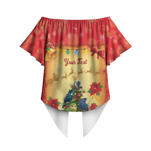 Personalised New Zealand Christmas Off Shoulder Wrap Waist Top Meri Kirihimete NZ Xmas Tree Animals