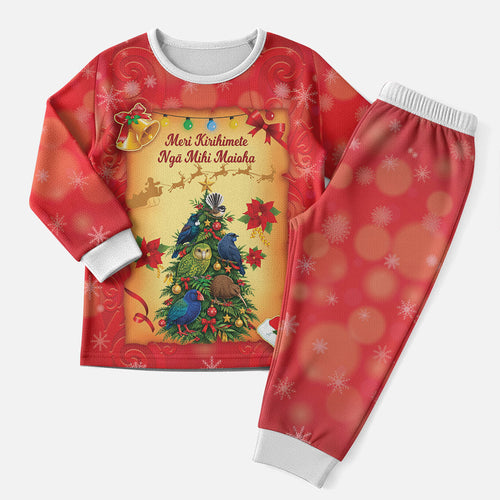 Personalised New Zealand Christmas Pajama Set Meri Kirihimete NZ Xmas Tree Animals