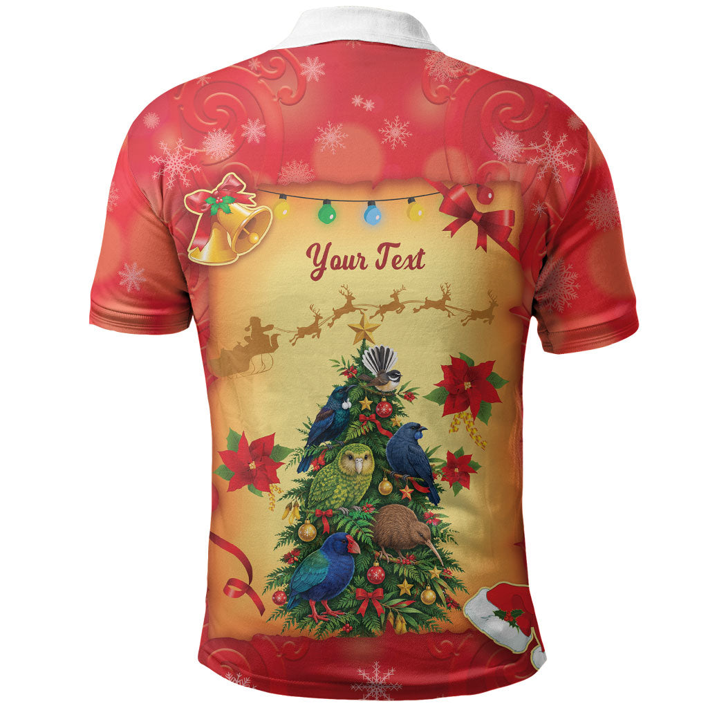 Personalised New Zealand Christmas Polo Shirt Meri Kirihimete NZ Xmas Tree Animals