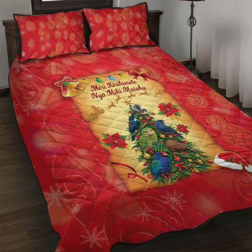 New Zealand Christmas Quilt Bed Set Meri Kirihimete NZ Xmas Tree Animals