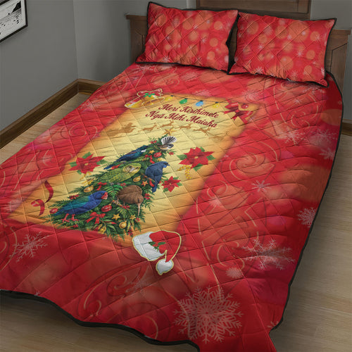 New Zealand Christmas Quilt Bed Set Meri Kirihimete NZ Xmas Tree Animals