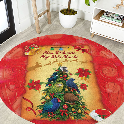 New Zealand Christmas Round Carpet Meri Kirihimete NZ Xmas Tree Animals