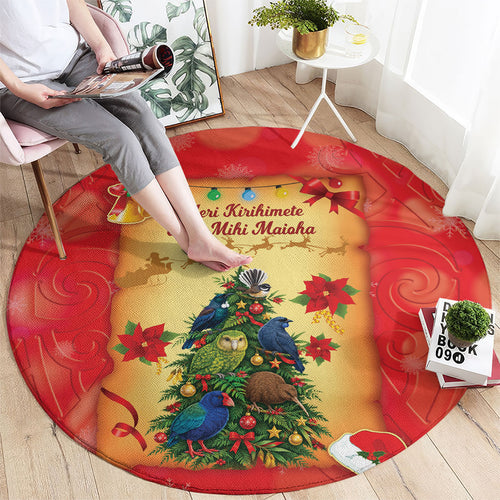 New Zealand Christmas Round Carpet Meri Kirihimete NZ Xmas Tree Animals