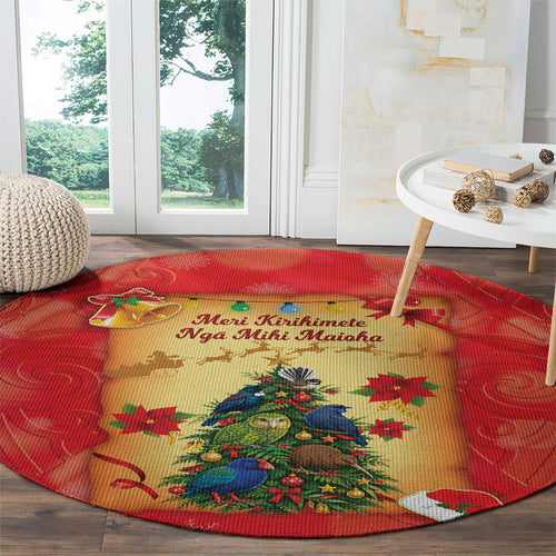 New Zealand Christmas Round Carpet Meri Kirihimete NZ Xmas Tree Animals