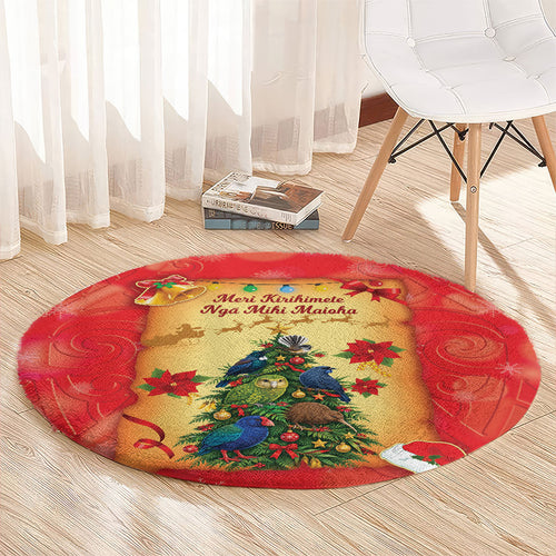 New Zealand Christmas Round Carpet Meri Kirihimete NZ Xmas Tree Animals