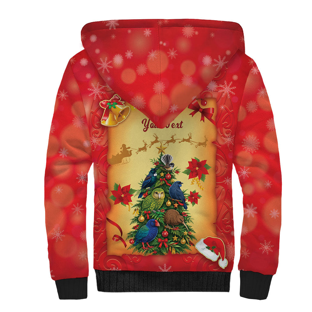 Personalised New Zealand Christmas Sherpa Hoodie Meri Kirihimete NZ Xmas Tree Animals