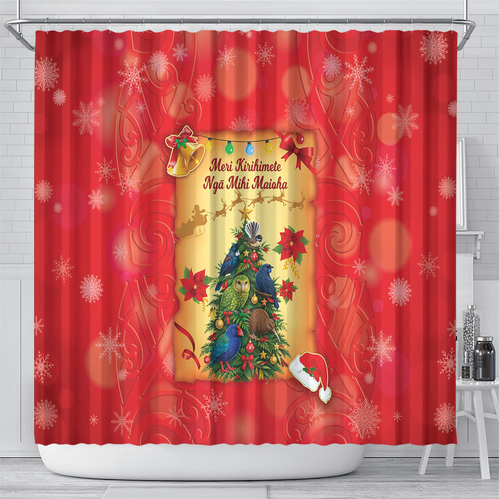 New Zealand Christmas Shower Curtain Meri Kirihimete NZ Xmas Tree Animals