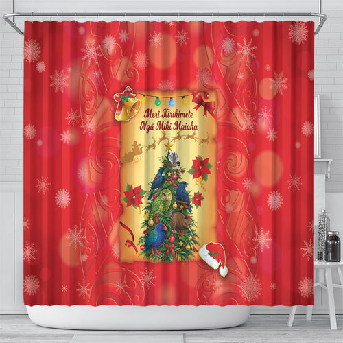 New Zealand Christmas Shower Curtain Meri Kirihimete NZ Xmas Tree Animals