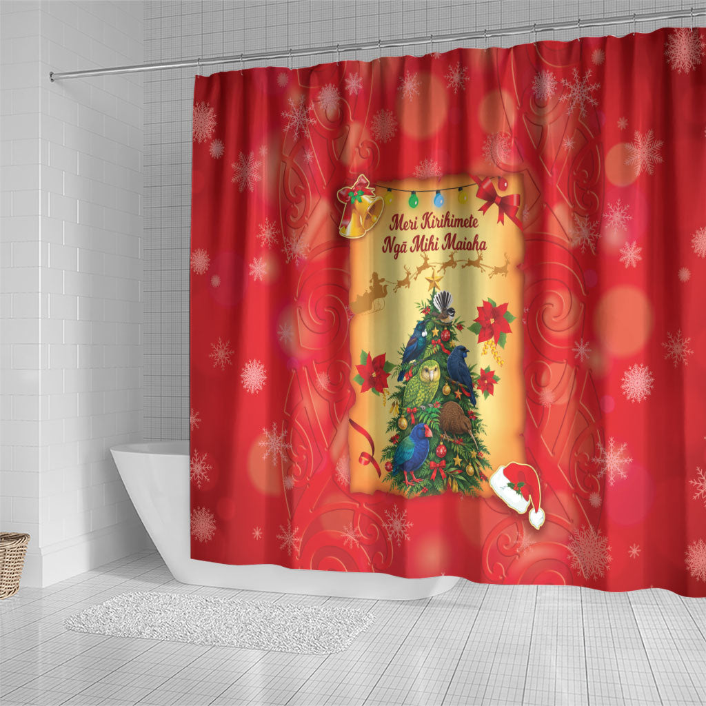 New Zealand Christmas Shower Curtain Meri Kirihimete NZ Xmas Tree Animals