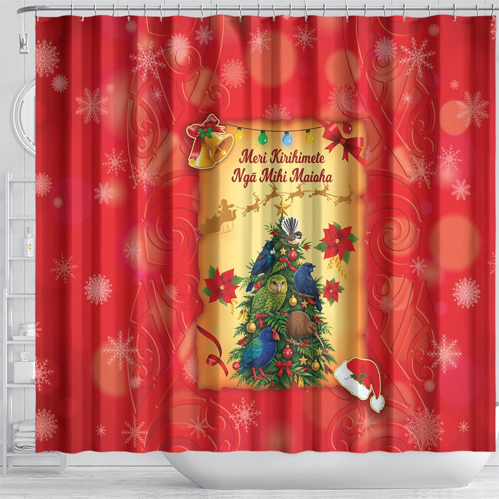 New Zealand Christmas Shower Curtain Meri Kirihimete NZ Xmas Tree Animals