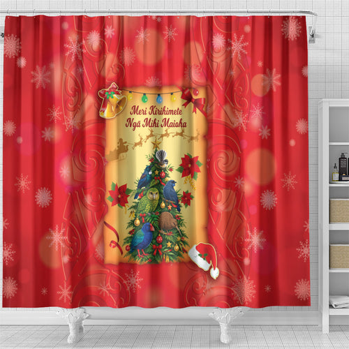 New Zealand Christmas Shower Curtain Meri Kirihimete NZ Xmas Tree Animals