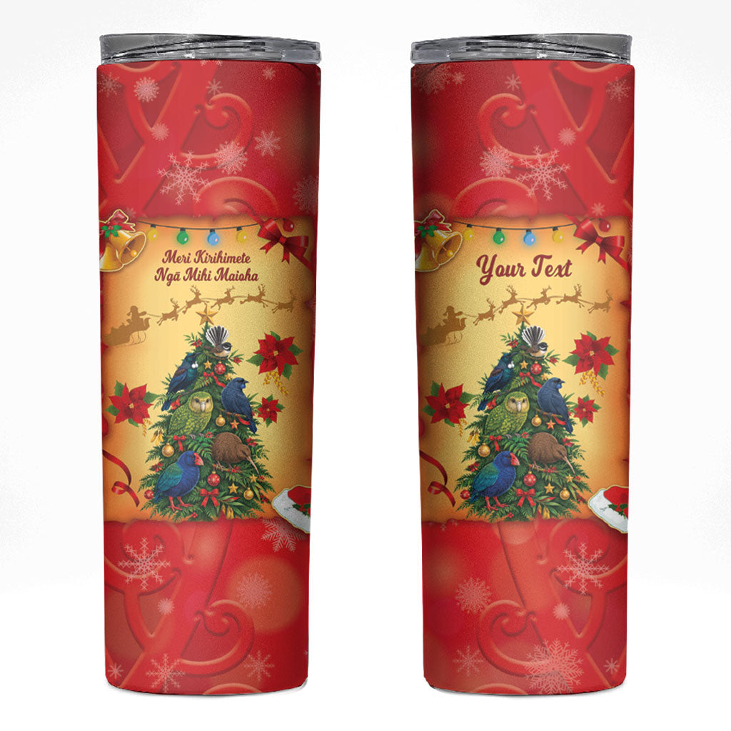 Personalised New Zealand Christmas Skinny Tumbler Meri Kirihimete NZ Xmas Tree Animals
