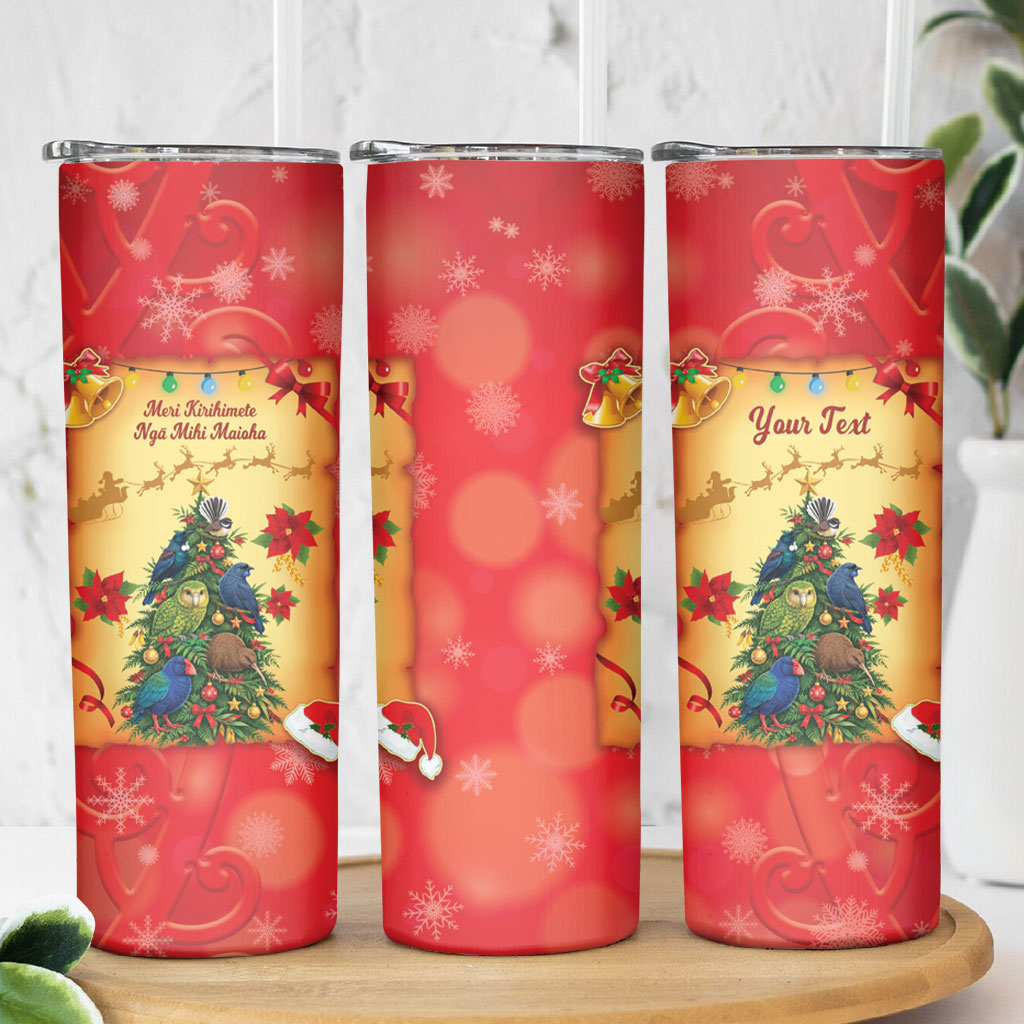 Personalised New Zealand Christmas Skinny Tumbler Meri Kirihimete NZ Xmas Tree Animals
