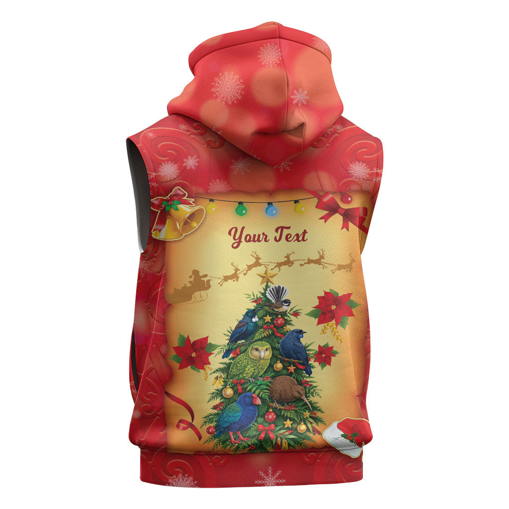 Personalised New Zealand Christmas Sleeveless Zip Hoodie Meri Kirihimete NZ Xmas Tree Animals