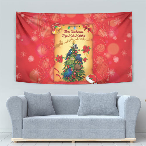 New Zealand Christmas Tapestry Meri Kirihimete NZ Xmas Tree Animals