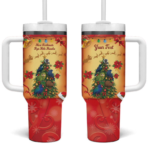 Personalised New Zealand Christmas Tumbler With Handle Meri Kirihimete NZ Xmas Tree Animals