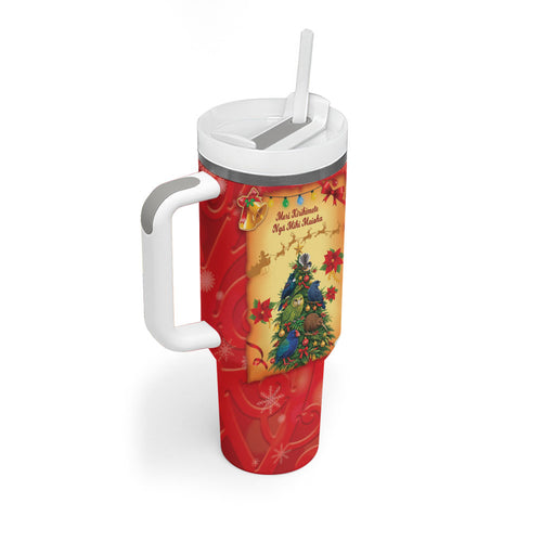 Personalised New Zealand Christmas Tumbler With Handle Meri Kirihimete NZ Xmas Tree Animals