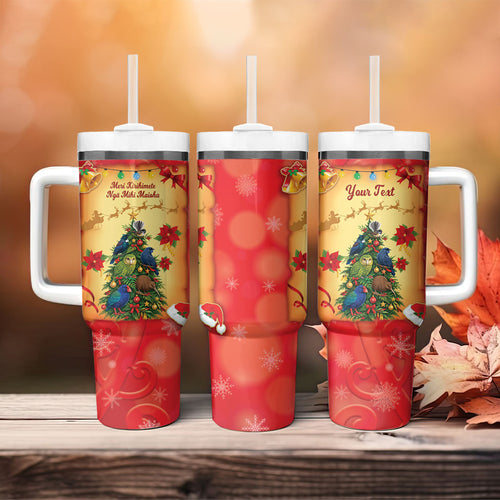 Personalised New Zealand Christmas Tumbler With Handle Meri Kirihimete NZ Xmas Tree Animals