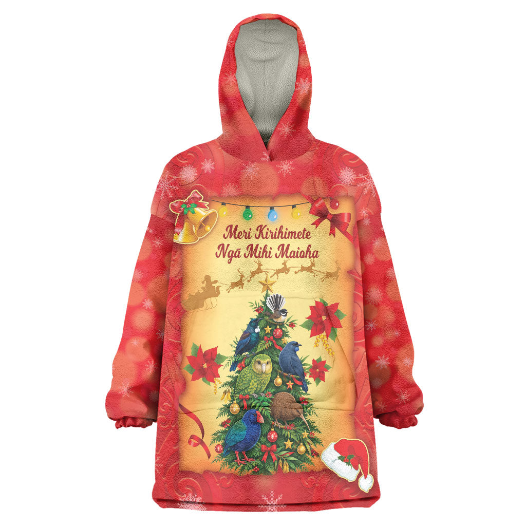 Personalised New Zealand Christmas Wearable Blanket Hoodie Meri Kirihimete NZ Xmas Tree Animals