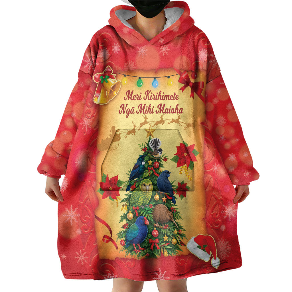 Personalised New Zealand Christmas Wearable Blanket Hoodie Meri Kirihimete NZ Xmas Tree Animals
