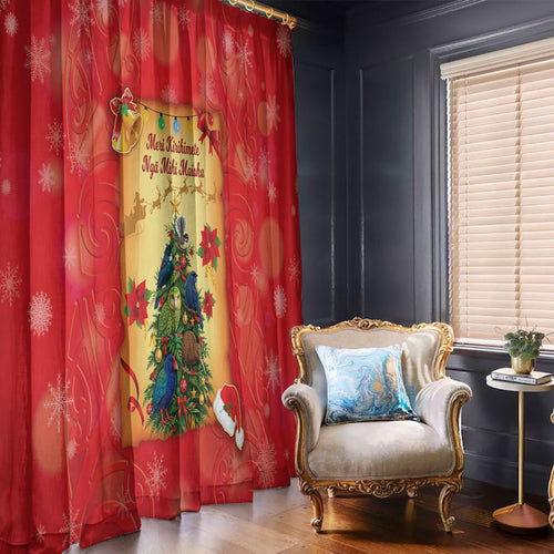 New Zealand Christmas Window Curtain Meri Kirihimete NZ Xmas Tree Animals