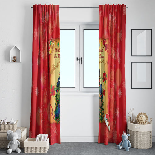 New Zealand Christmas Window Curtain Meri Kirihimete NZ Xmas Tree Animals