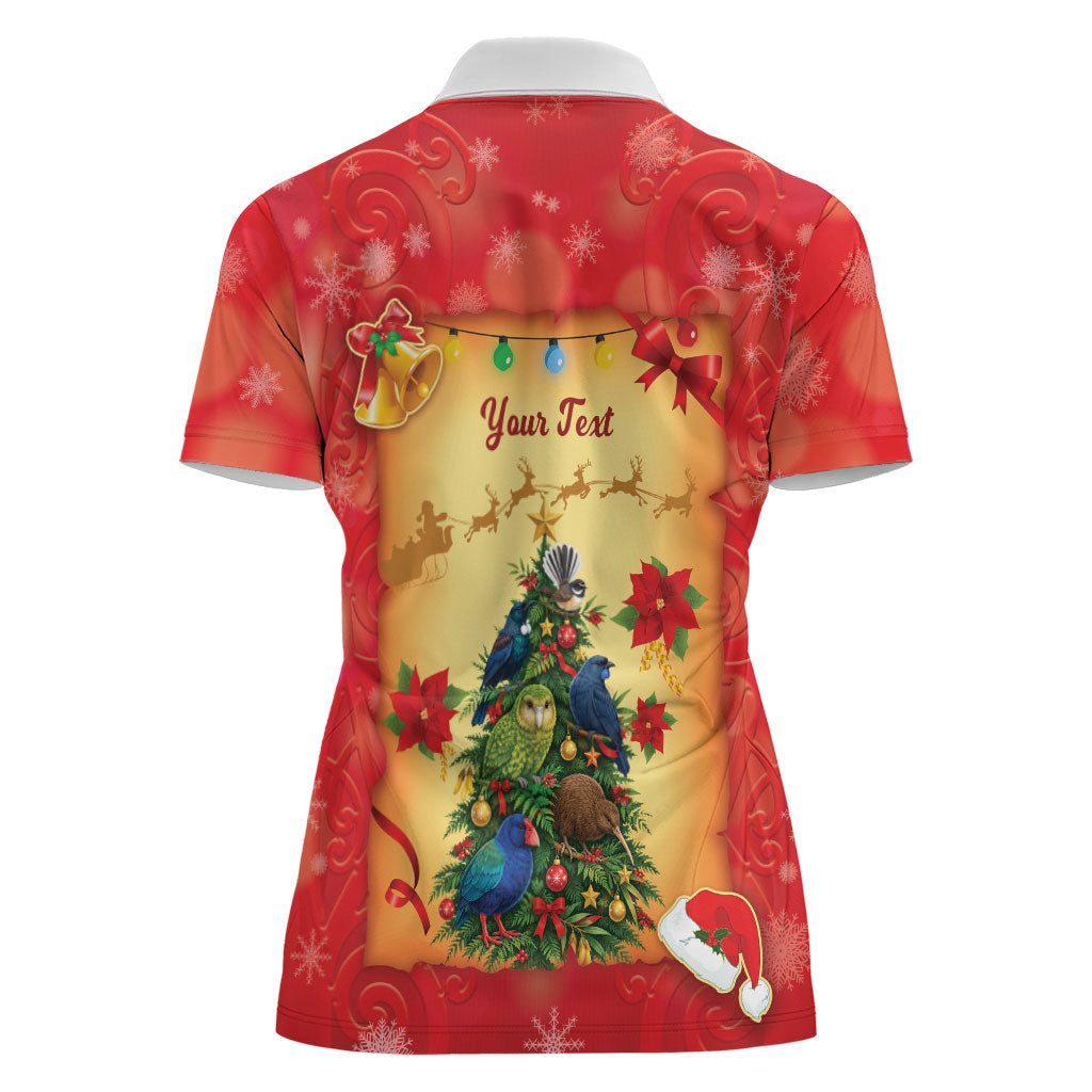 Personalised New Zealand Christmas Women Polo Shirt Meri Kirihimete NZ Xmas Tree Animals