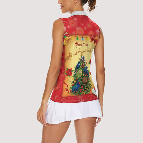 Personalised New Zealand Christmas Women Sleeveless Polo Shirt Meri Kirihimete NZ Xmas Tree Animals