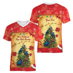 Personalised New Zealand Christmas Women V-Neck T-Shirt Meri Kirihimete NZ Xmas Tree Animals