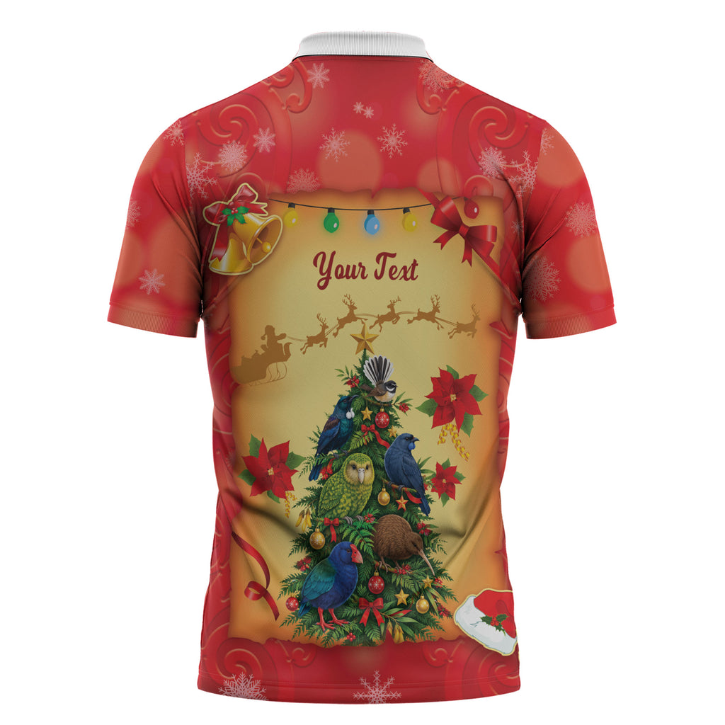 Personalised New Zealand Christmas Zipper Polo Shirt Meri Kirihimete NZ Xmas Tree Animals