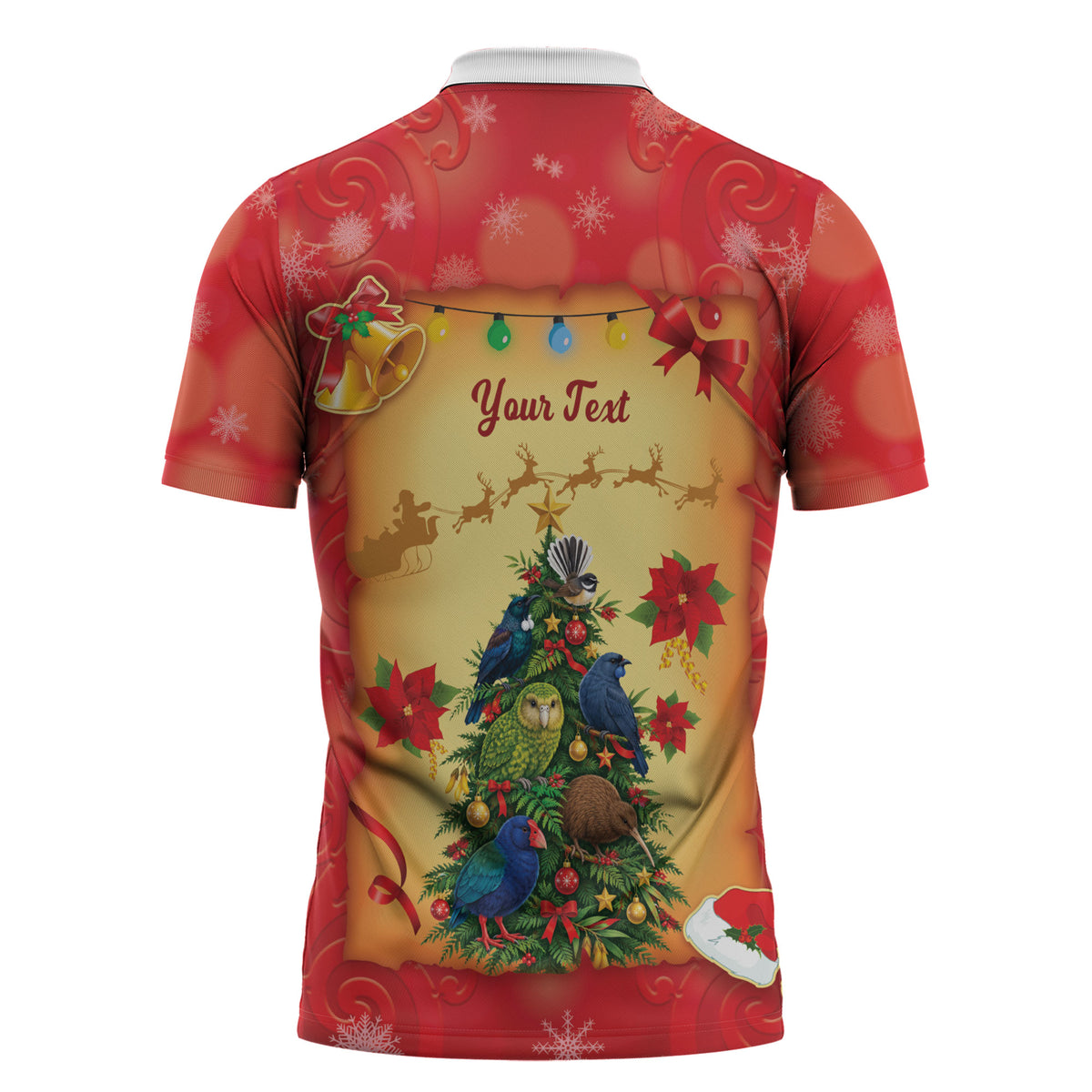 Personalised New Zealand Christmas Zipper Polo Shirt Meri Kirihimete NZ Xmas Tree Animals