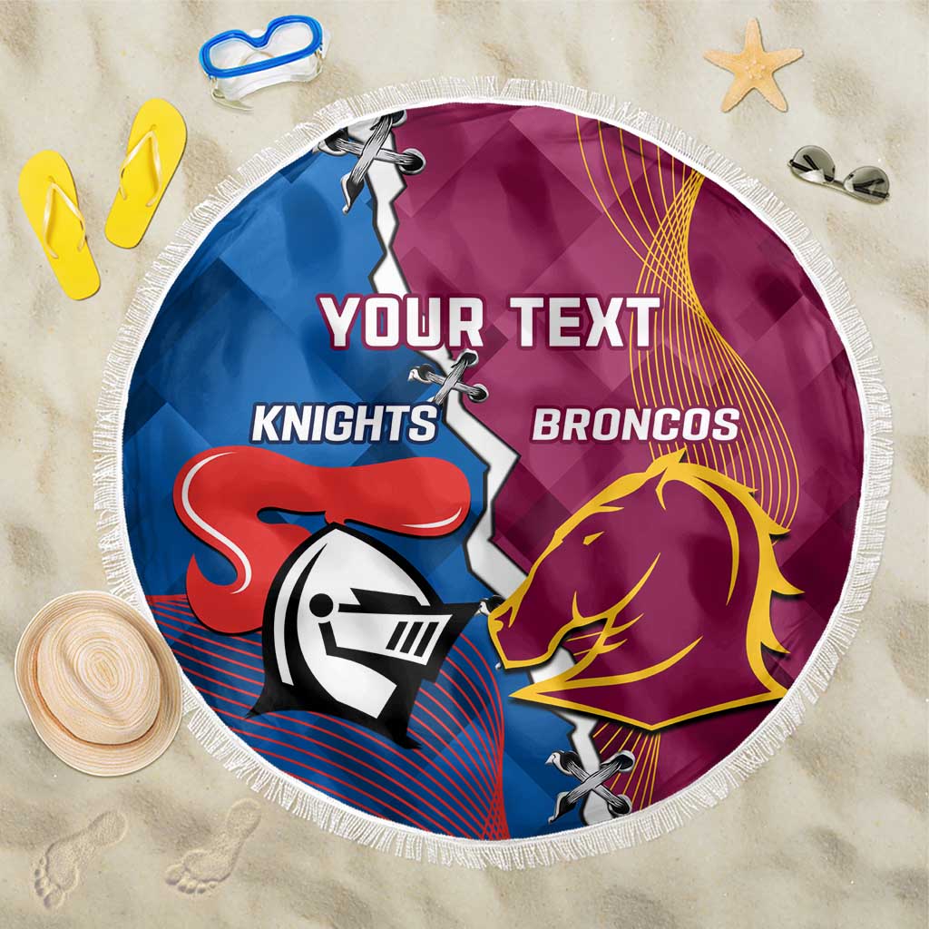 Custom Broncos And Knights Rugby Beach Blanket Dynamic Version
