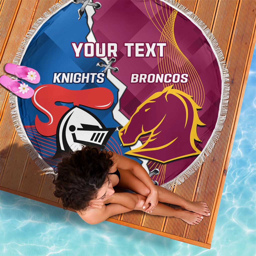 Custom Broncos And Knights Rugby Beach Blanket Dynamic Version