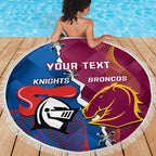 Custom Broncos And Knights Rugby Beach Blanket Dynamic Version