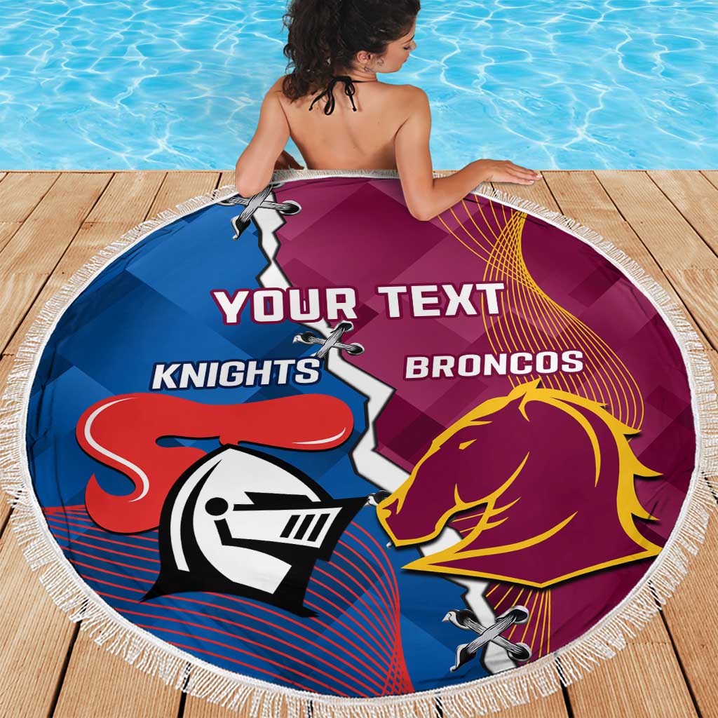 Custom Broncos And Knights Rugby Beach Blanket Dynamic Version